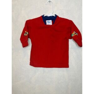 Vintage Baby B'gosh Red Long Sleeve Shirt Bear Cub Graphic Blue Collar 3-6 M